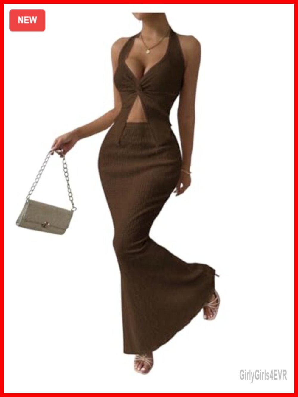 2 Piece Halter Twist Cami Top & Bodycon Skirt Set Slim Fit Summer